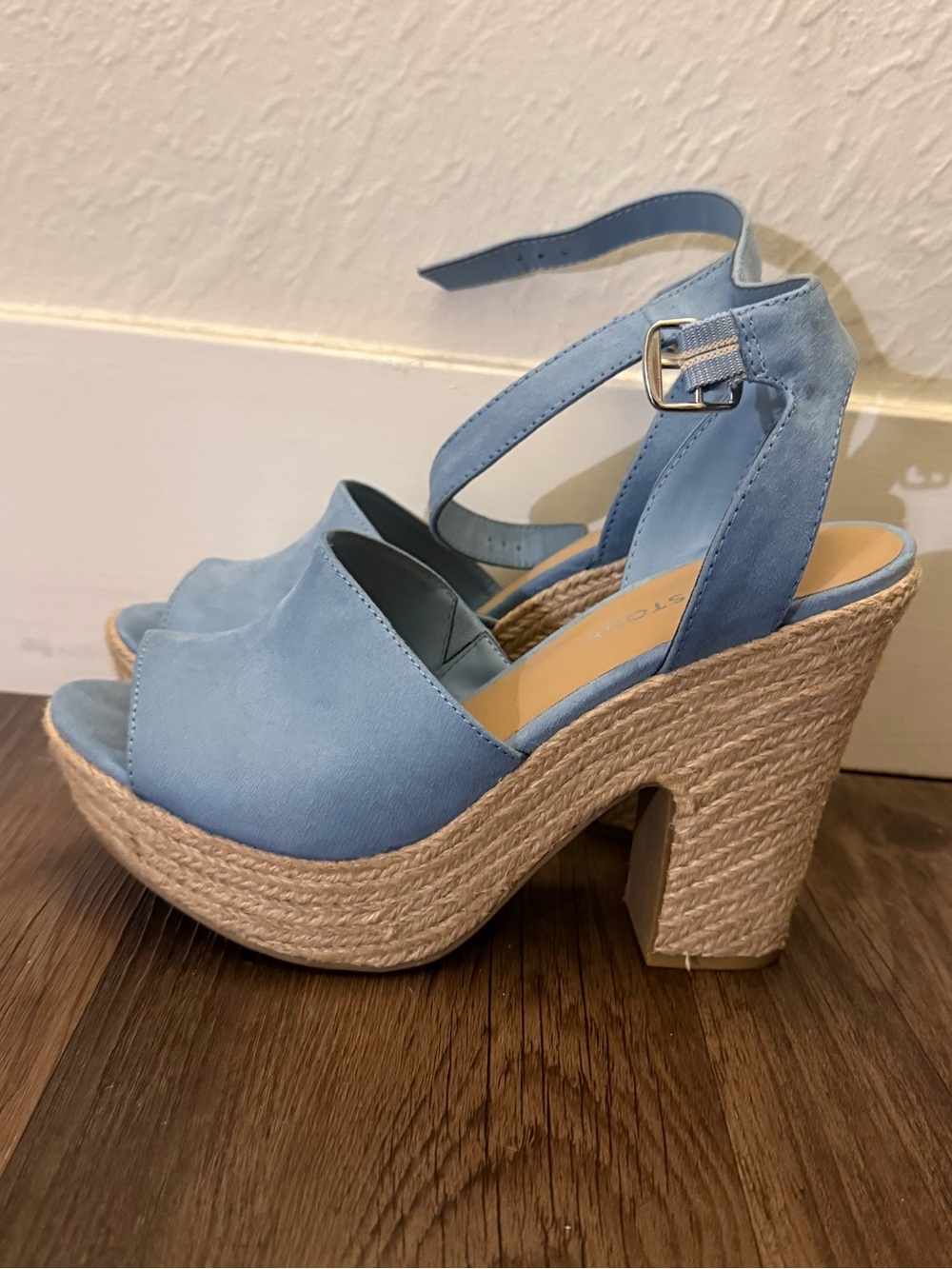 Sun + Stone Powder Blue Suede Platform Heels with Ankle Strap